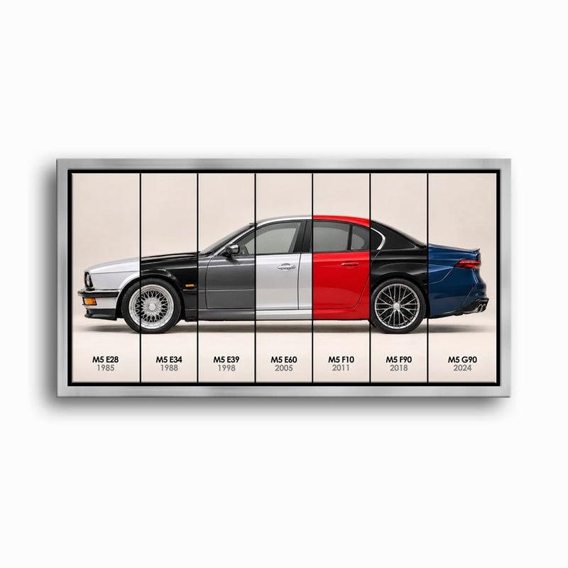 BMW M5 Evolution Poster & Canvas Wall Art | Caveson Framed Canvas / 12х24 / Silver Cars