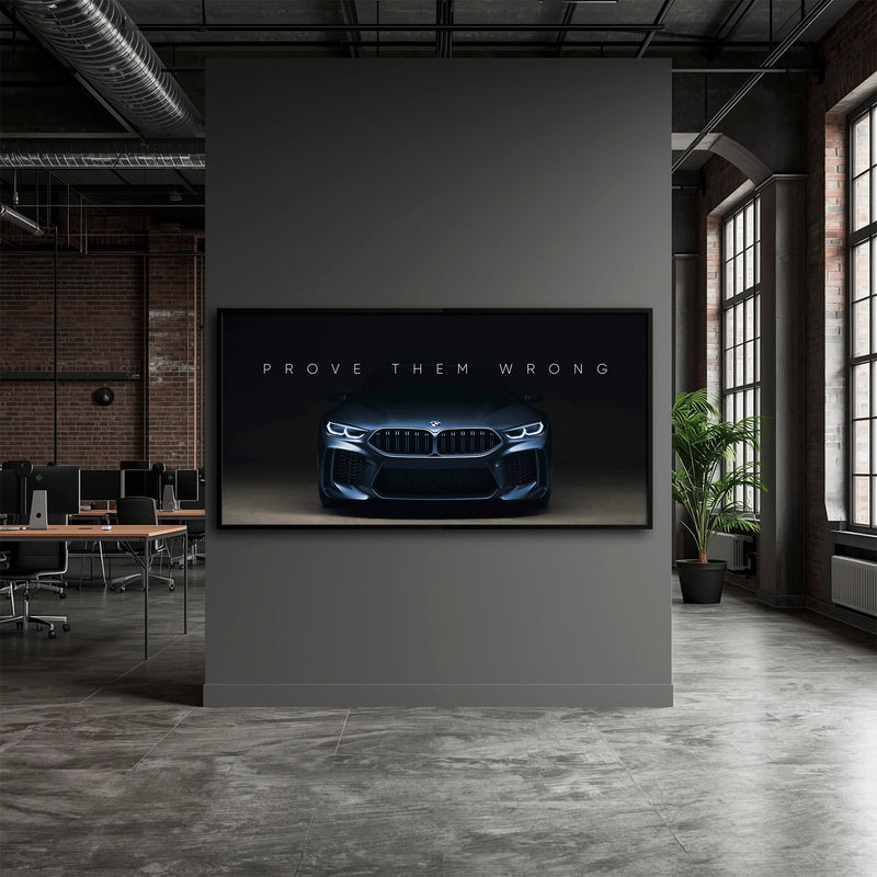 BMW M8 Prove Them Wrong Wall Art – Dark Motivational Canvas Print Cars