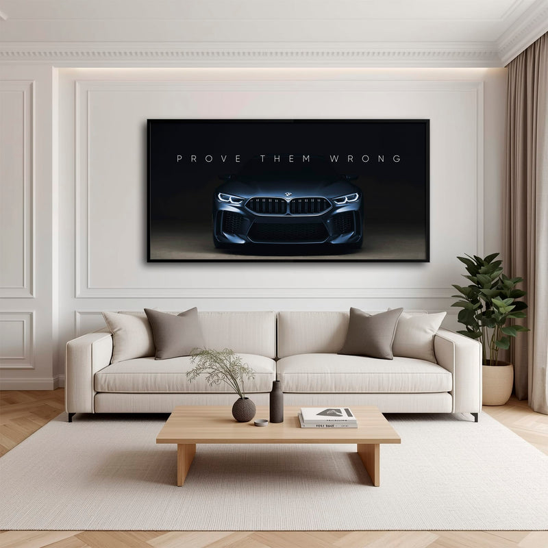 BMW M8 Prove Them Wrong Wall Art – Dark Motivational Canvas Print Cars