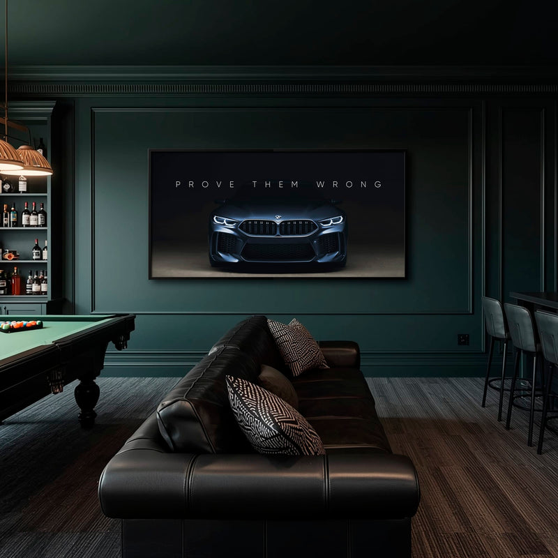 BMW M8 Prove Them Wrong Wall Art – Dark Motivational Canvas Print Cars