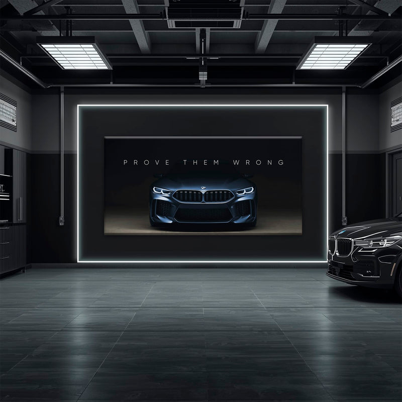 BMW M8 Prove Them Wrong Wall Art – Dark Motivational Canvas Print Cars