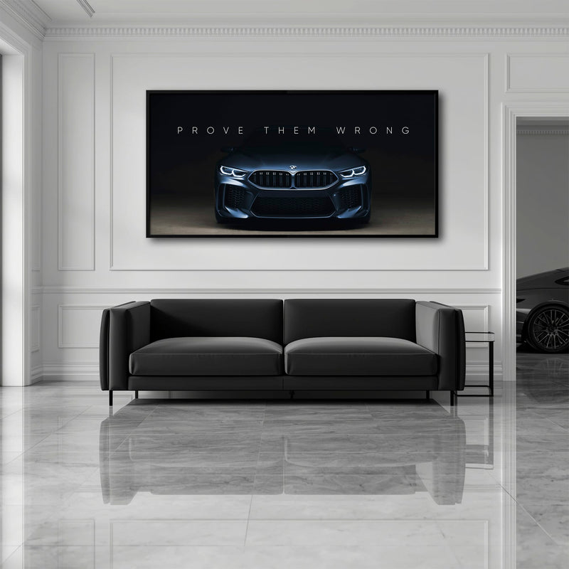 BMW M8 Prove Them Wrong Wall Art – Dark Motivational Canvas Print Cars