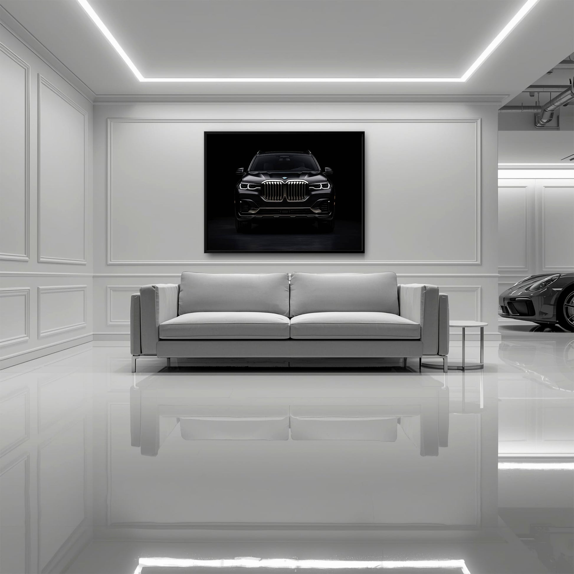 BMW X7 Shadow Sovereign Wall Art – Black Luxury SUV Canvas Print Cars
