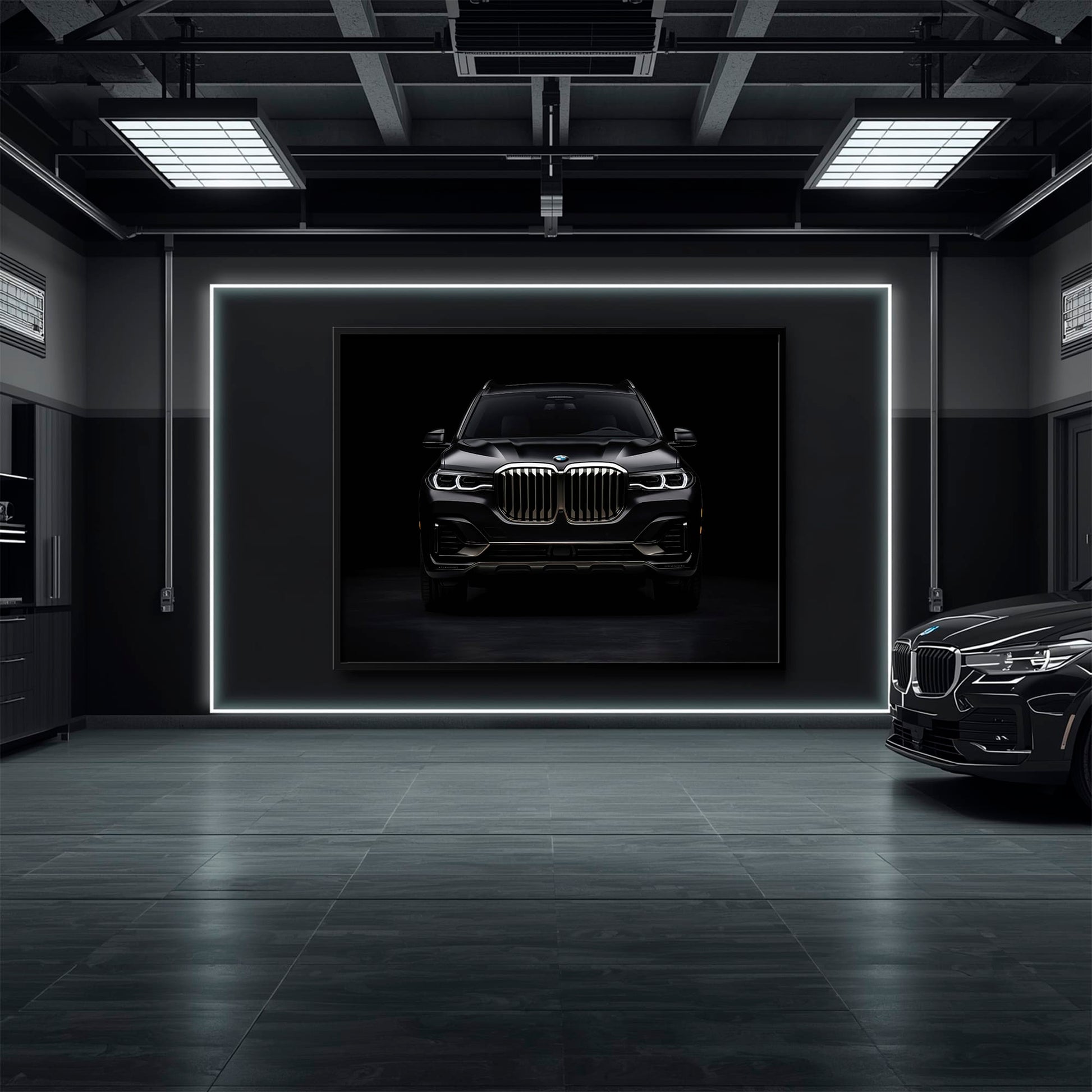 BMW X7 Shadow Sovereign Wall Art – Black Luxury SUV Canvas Print Cars