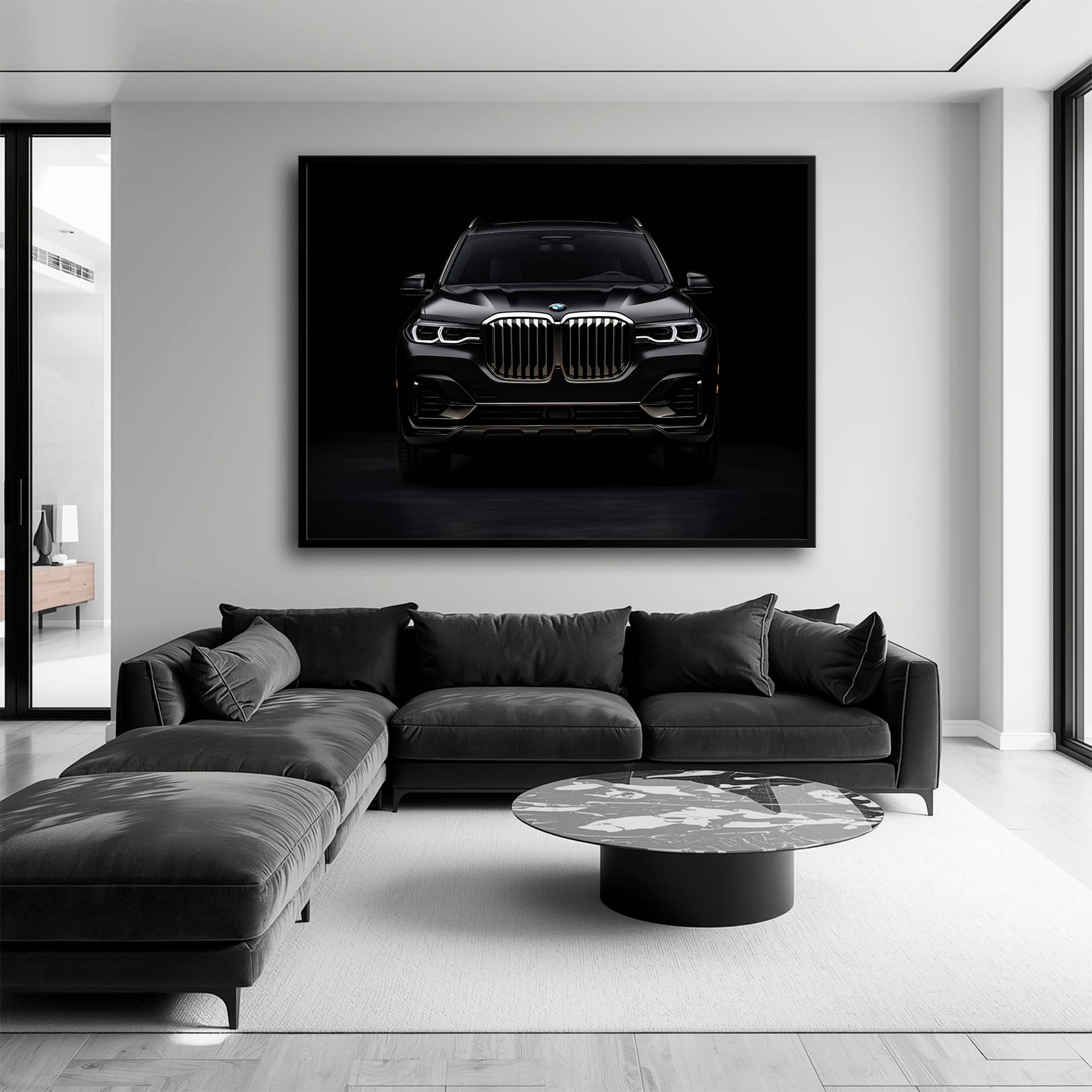 BMW X7 Shadow Sovereign Wall Art – Black Luxury SUV Canvas Print Cars