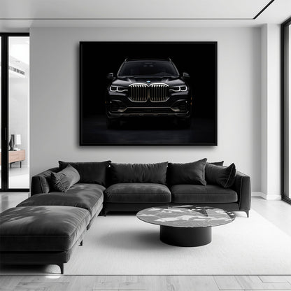 BMW X7 Shadow Sovereign Wall Art – Black Luxury SUV Canvas Print Cars