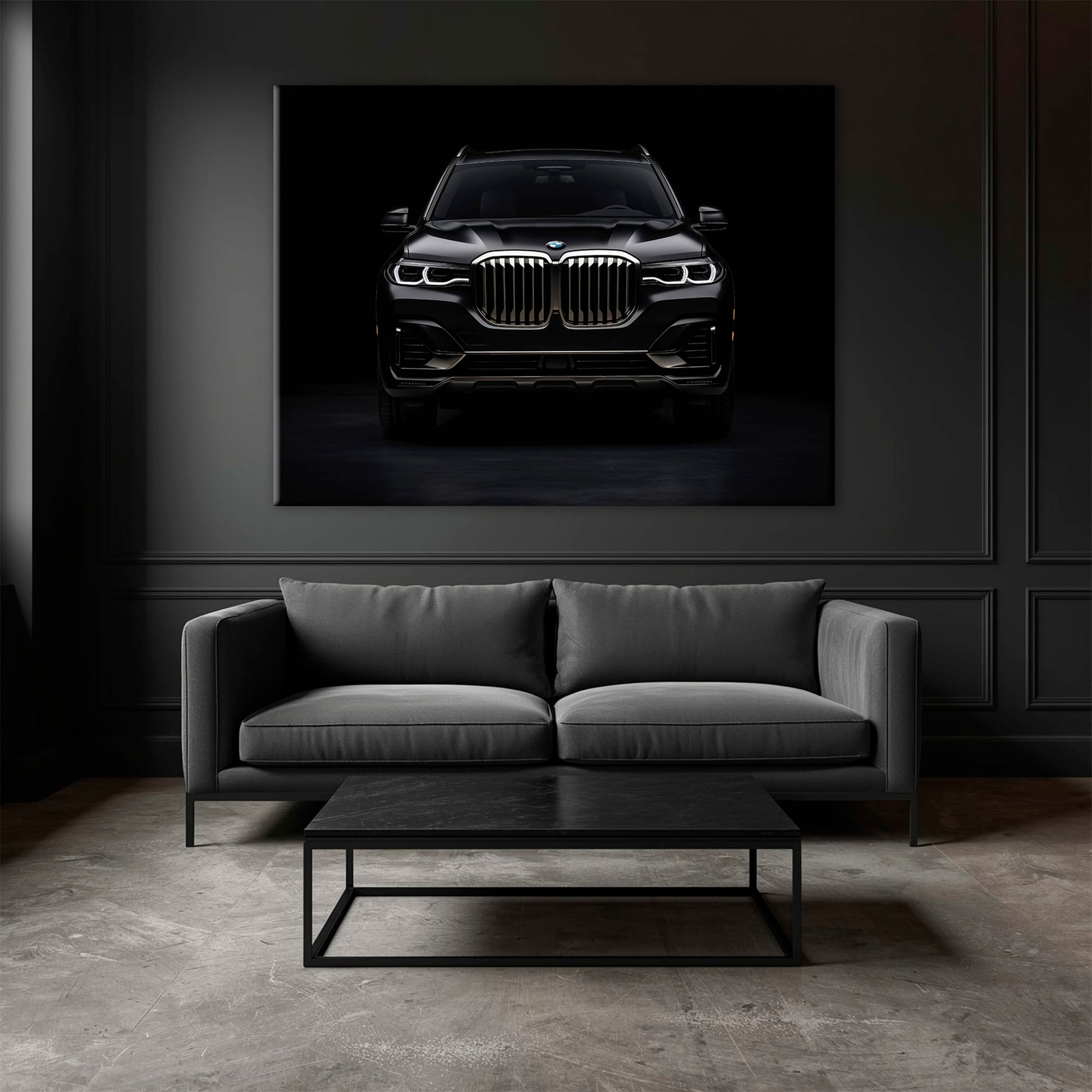 BMW X7 Shadow Sovereign Wall Art – Black Luxury SUV Canvas Print Cars