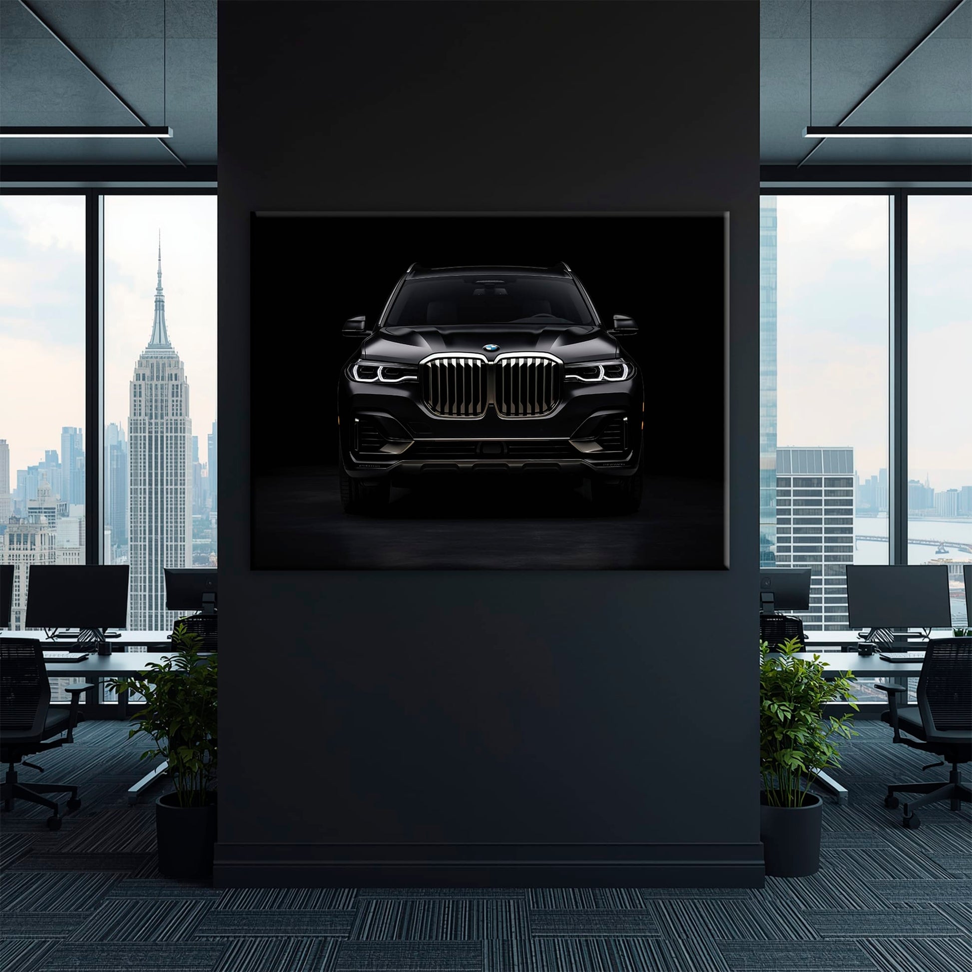 BMW X7 Shadow Sovereign Wall Art – Black Luxury SUV Canvas Print Cars