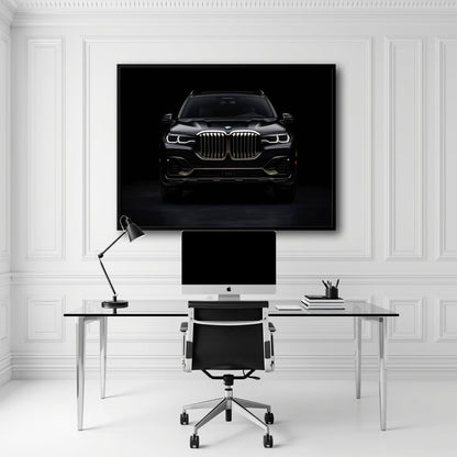 BMW X7 Shadow Sovereign Wall Art – Black Luxury SUV Canvas Print Cars