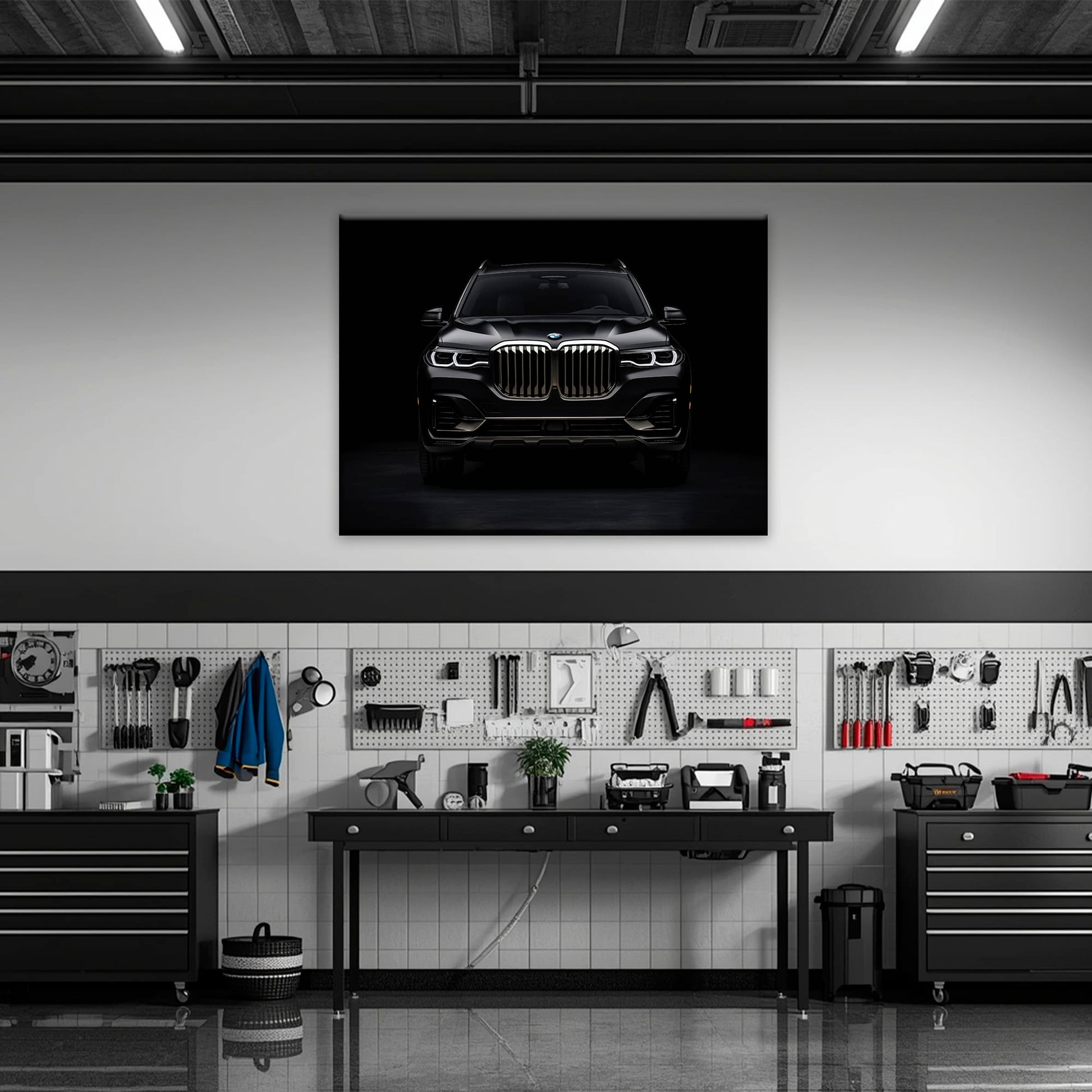 BMW X7 Shadow Sovereign Wall Art – Black Luxury SUV Canvas Print Cars