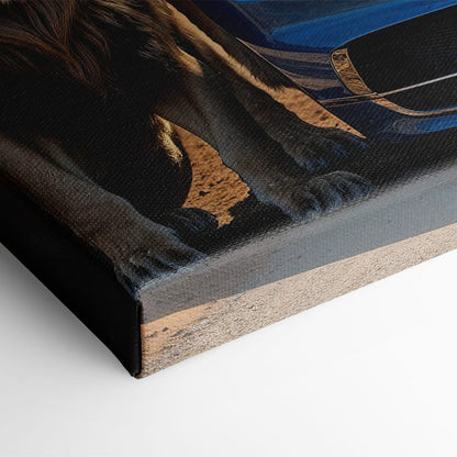 Bugatti Chiron Lion Guard Wall Art – Blue Supercar Safari Canvas Print Cars