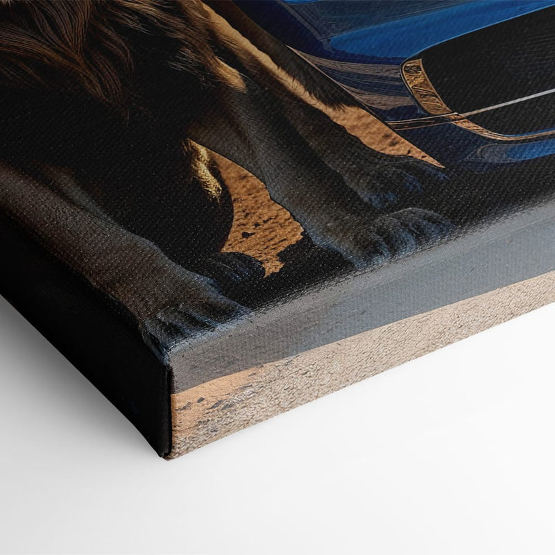 Bugatti Chiron Lion Guard Wall Art – Blue Supercar Safari Canvas Print Cars