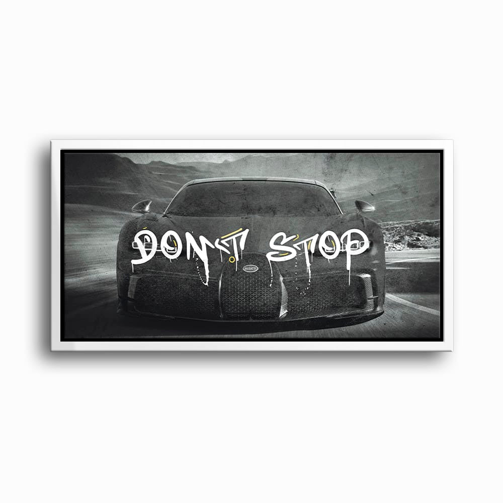 Bugatti Don’t Stop Wall Art – Black Hypercar Motivational Canvas Print Cars