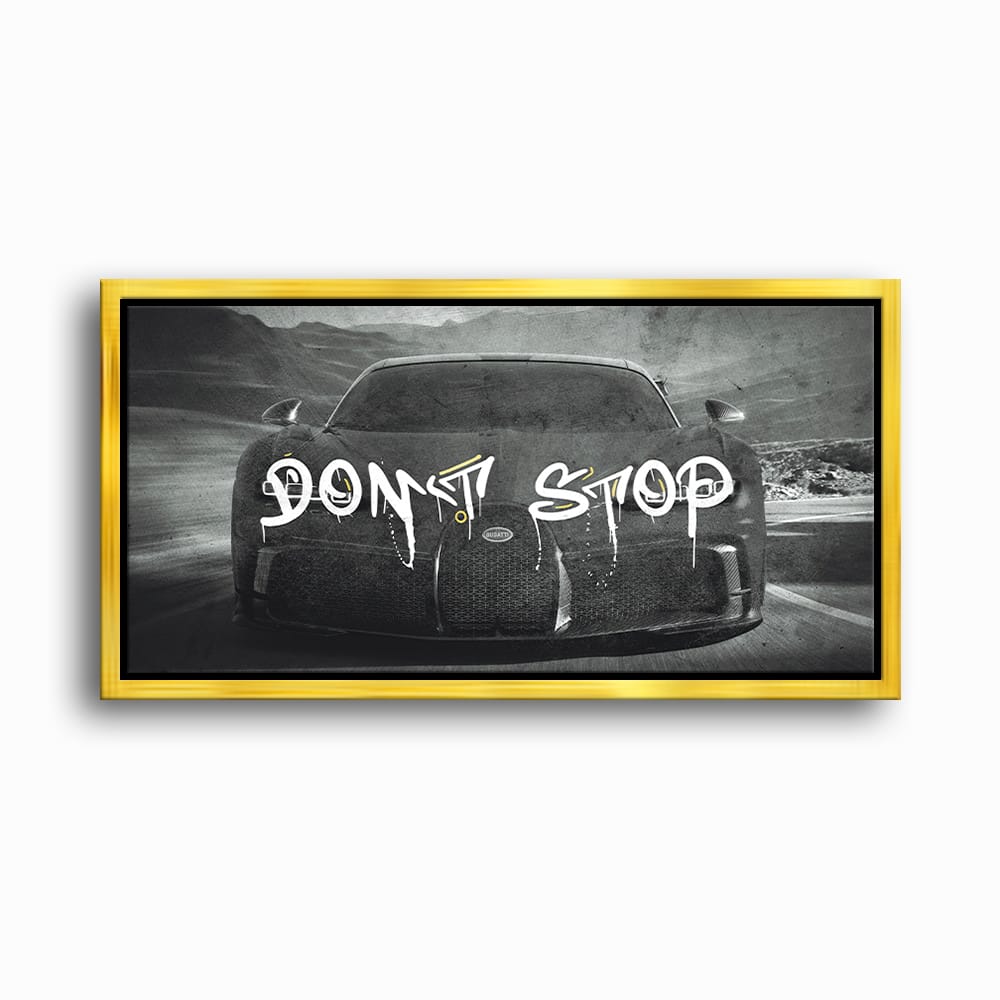 Bugatti Don’t Stop Wall Art – Black Hypercar Motivational Canvas Print Cars