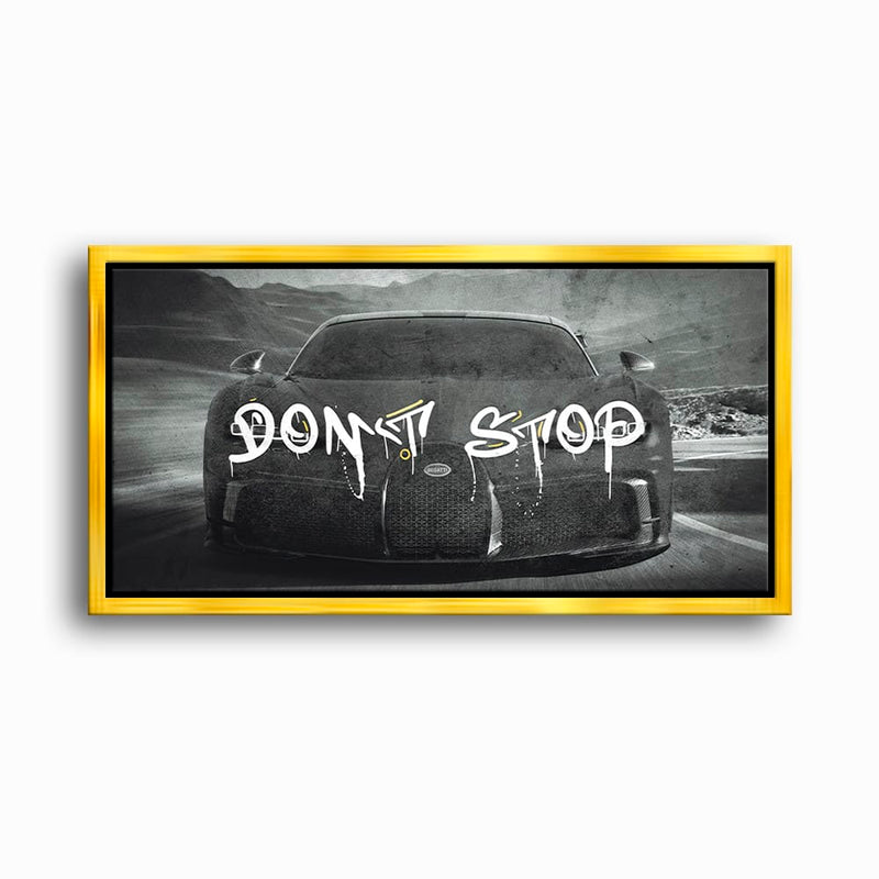 Bugatti Don’t Stop Wall Art – Black Hypercar Motivational Canvas Print Cars