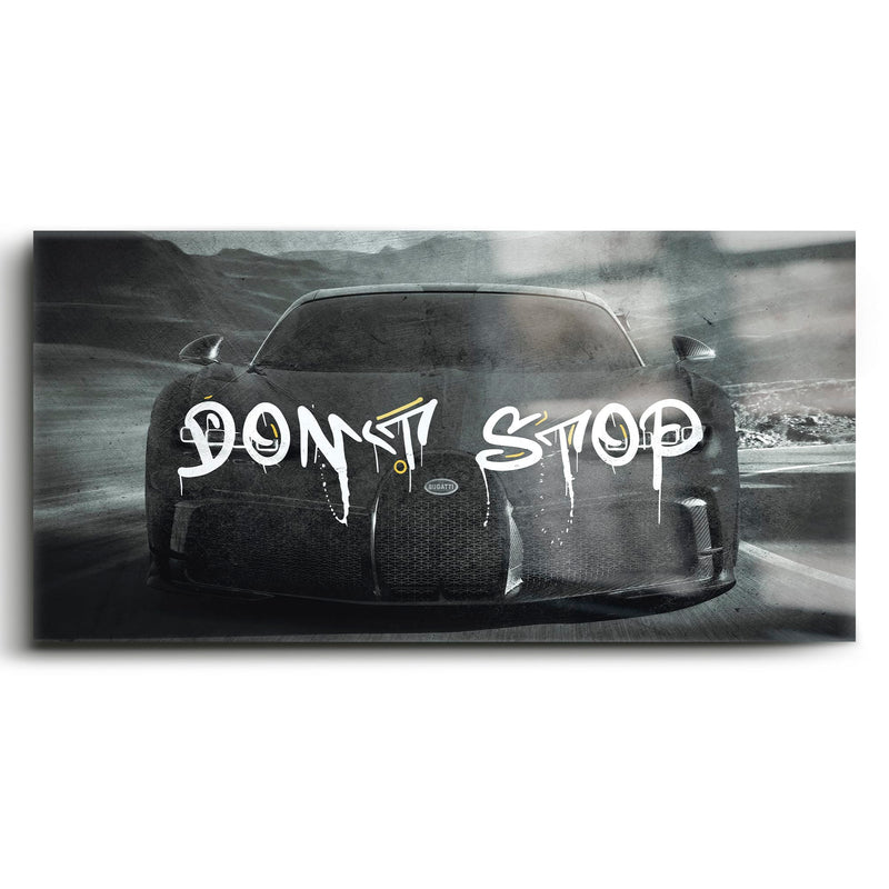 Bugatti Don’t Stop Wall Art – Black Hypercar Motivational Canvas Print Cars
