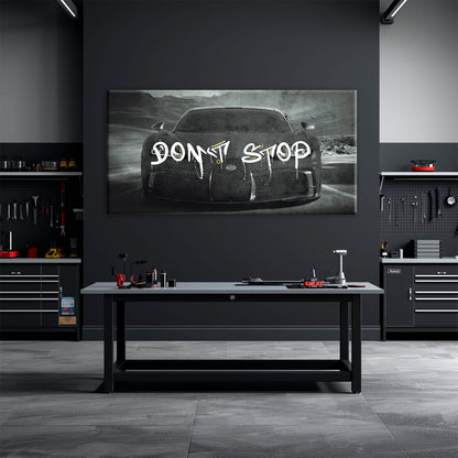 Bugatti Don’t Stop Wall Art – Black Hypercar Motivational Canvas Print Cars