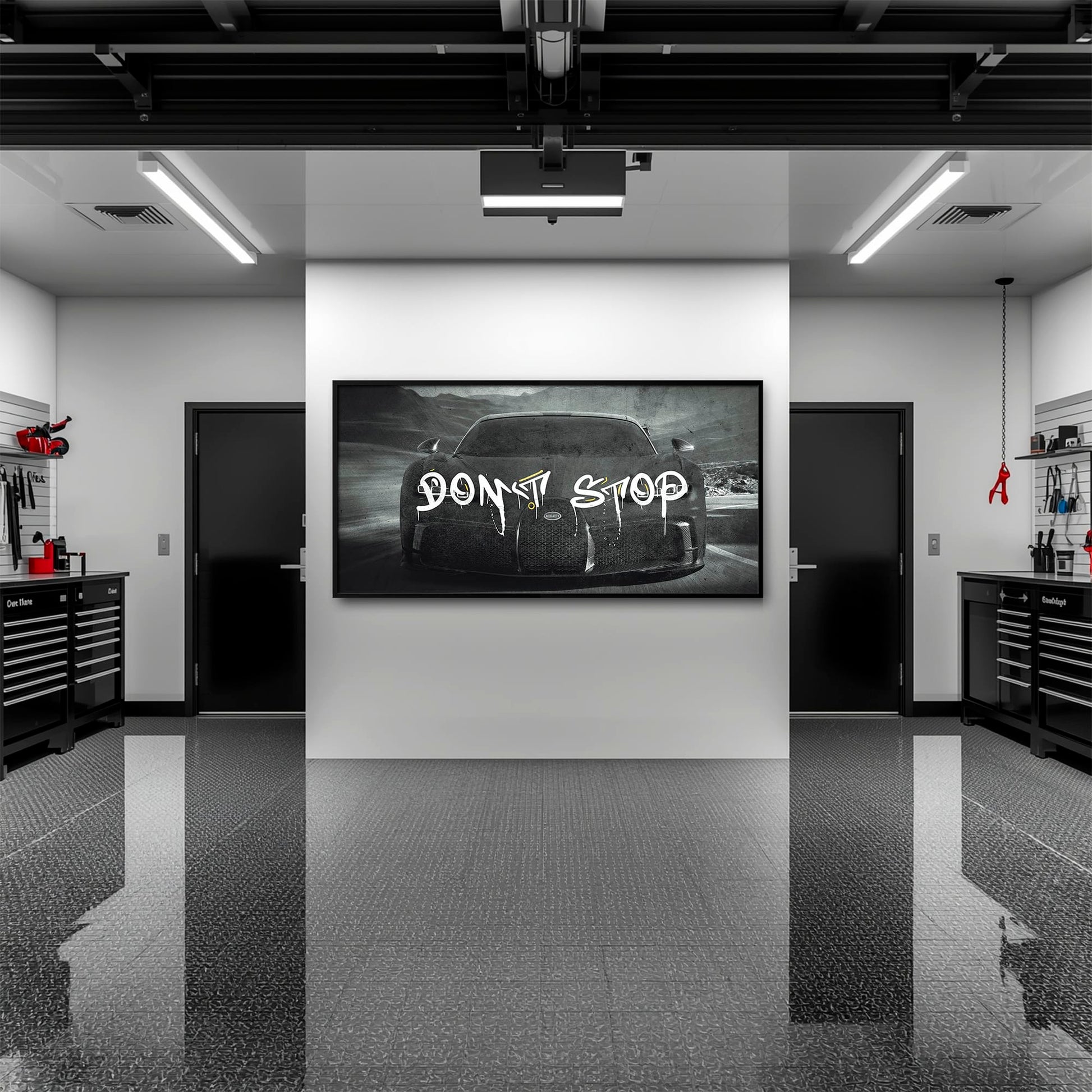 Bugatti Don’t Stop Wall Art – Black Hypercar Motivational Canvas Print Cars