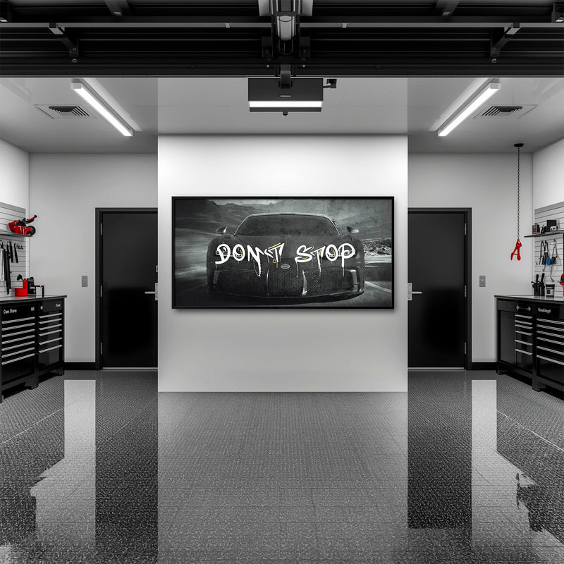Bugatti Don’t Stop Wall Art – Black Hypercar Motivational Canvas Print Cars