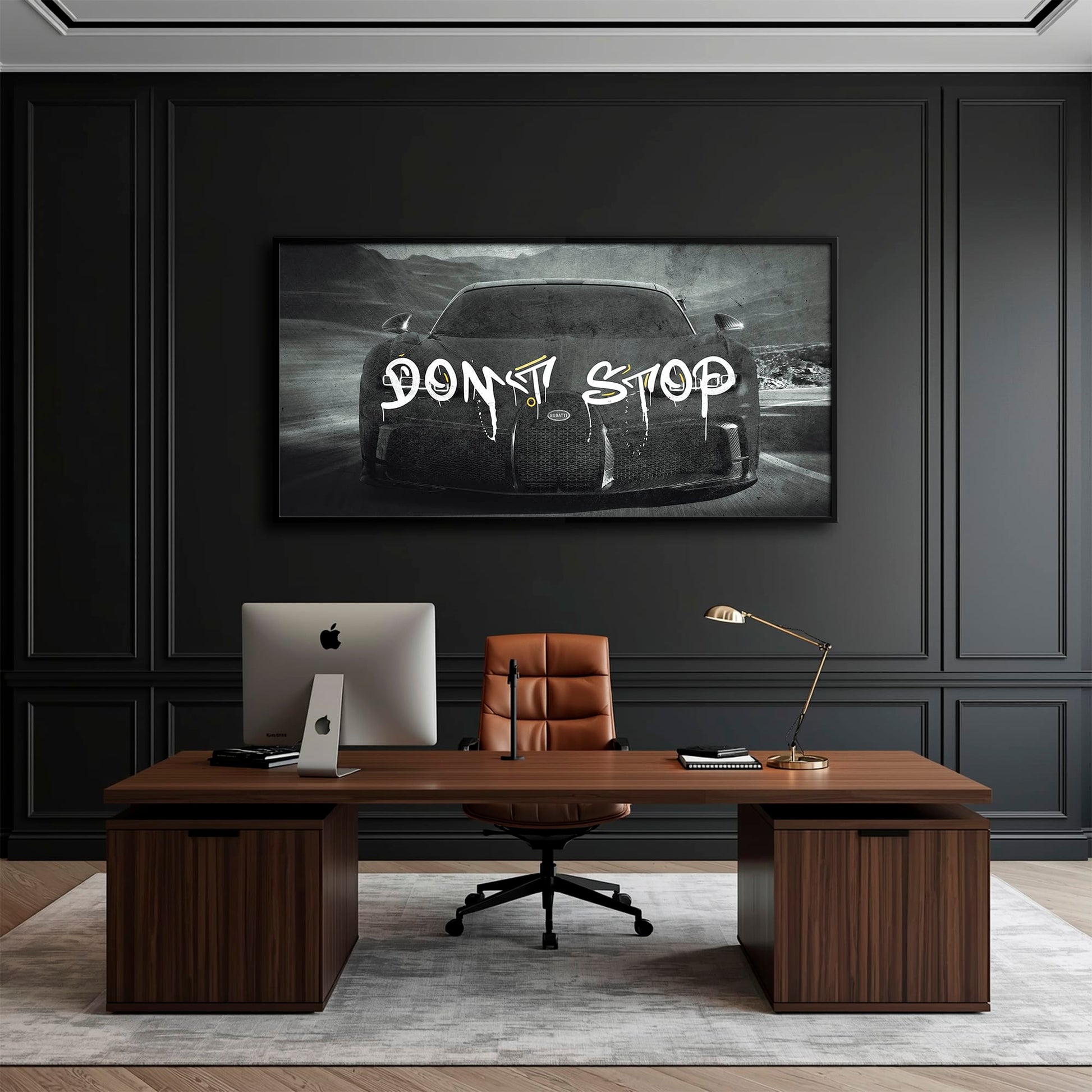 Bugatti Don’t Stop Wall Art – Black Hypercar Motivational Canvas Print Cars