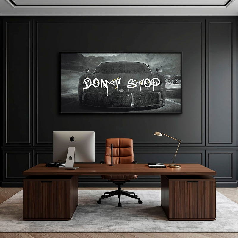 Bugatti Don’t Stop Wall Art – Black Hypercar Motivational Canvas Print Cars