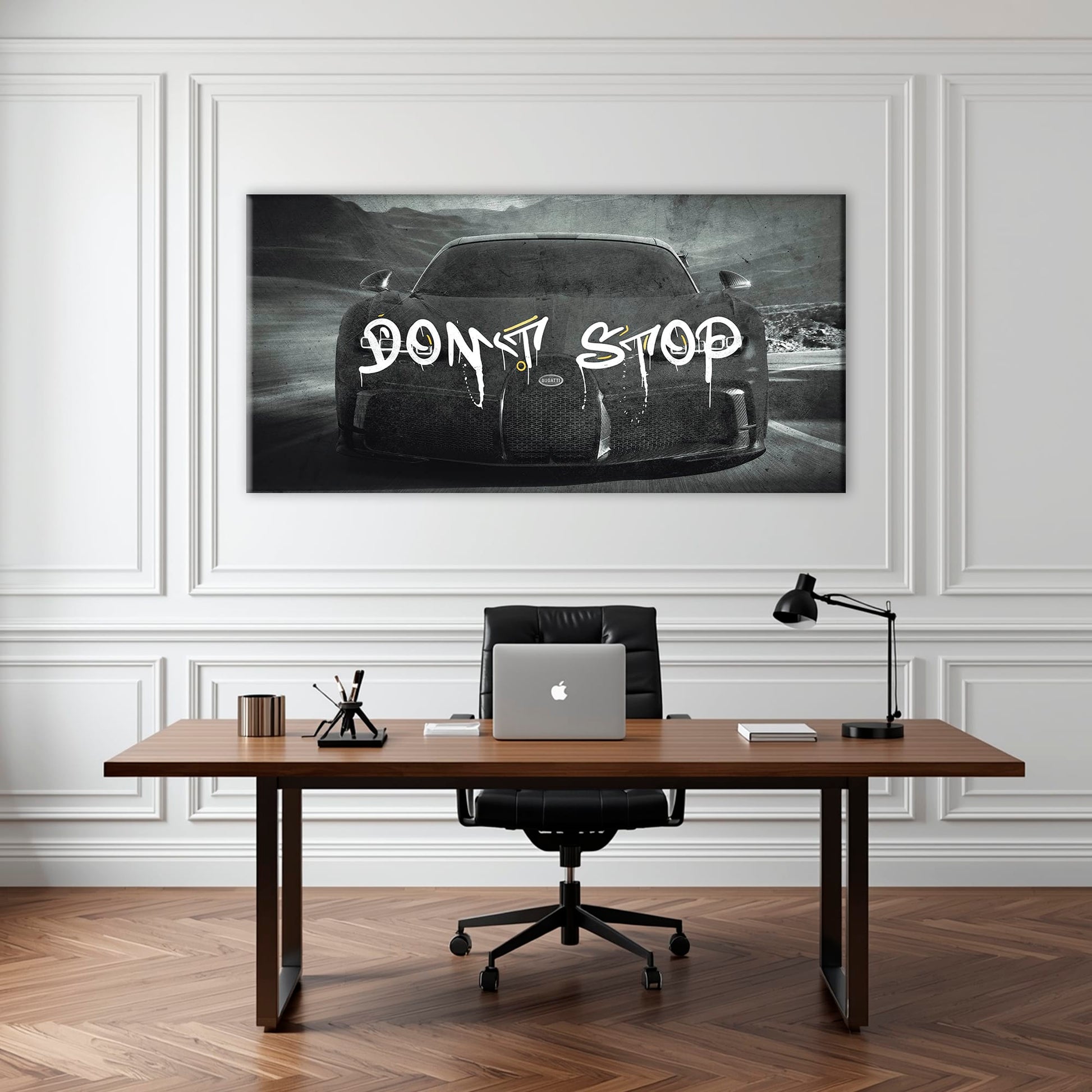 Bugatti Don’t Stop Wall Art – Black Hypercar Motivational Canvas Print Cars