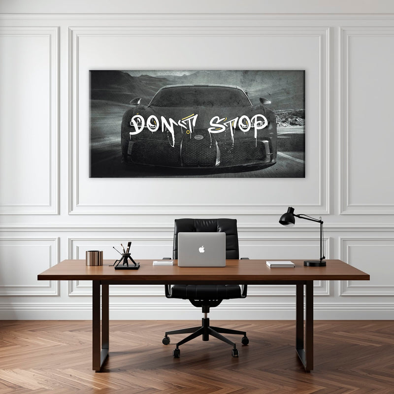 Bugatti Don’t Stop Wall Art – Black Hypercar Motivational Canvas Print Cars