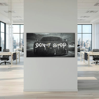 Bugatti Don’t Stop Wall Art – Black Hypercar Motivational Canvas Print Cars