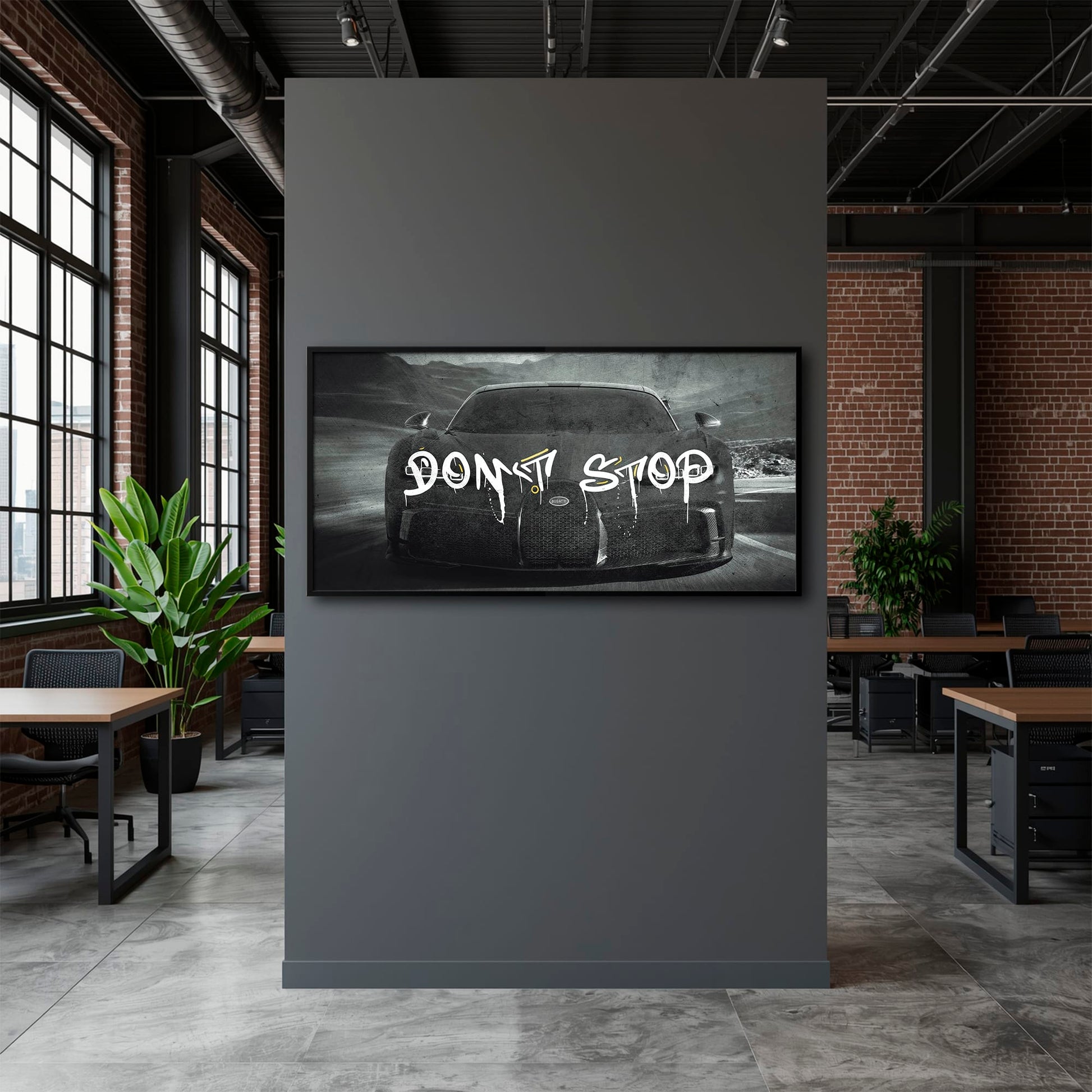 Bugatti Don’t Stop Wall Art – Black Hypercar Motivational Canvas Print Cars