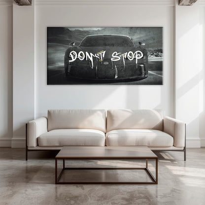Bugatti Don’t Stop Wall Art – Black Hypercar Motivational Canvas Print Cars