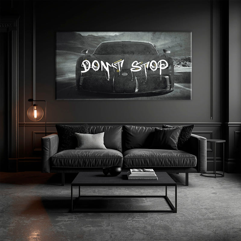 Bugatti Don’t Stop Wall Art – Black Hypercar Motivational Canvas Print Cars