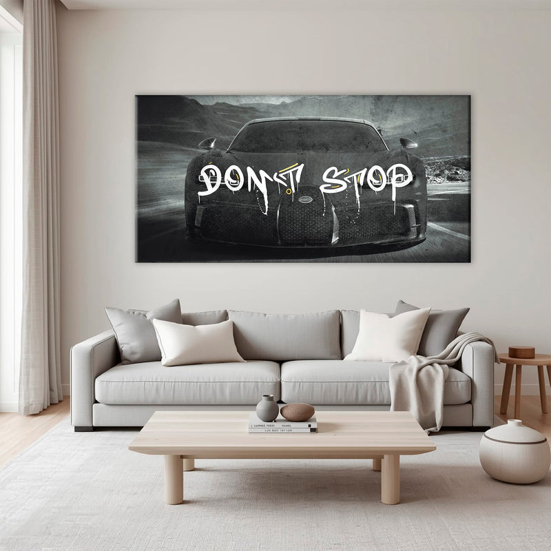 Bugatti Don’t Stop Wall Art – Black Hypercar Motivational Canvas Print Cars
