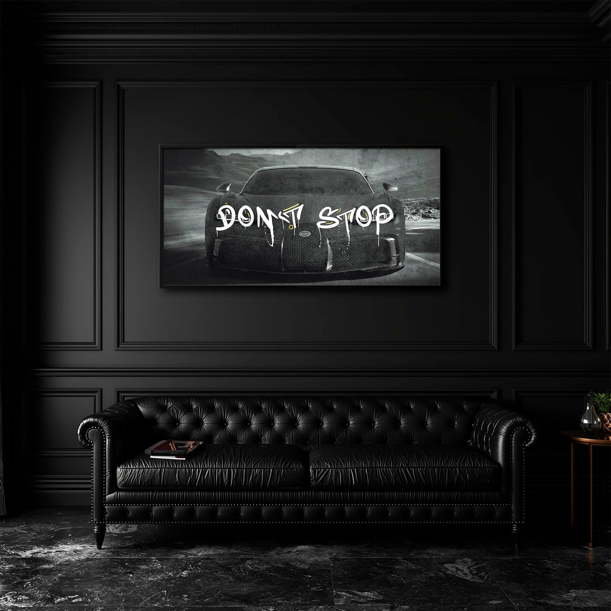 Bugatti Don’t Stop Wall Art – Black Hypercar Motivational Canvas Print Cars