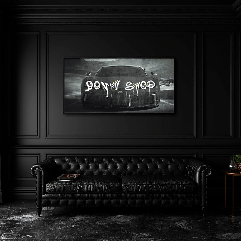 Bugatti Don’t Stop Wall Art – Black Hypercar Motivational Canvas Print Cars