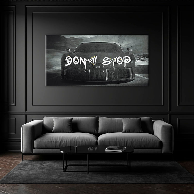 Bugatti Don’t Stop Wall Art – Black Hypercar Motivational Canvas Print Cars