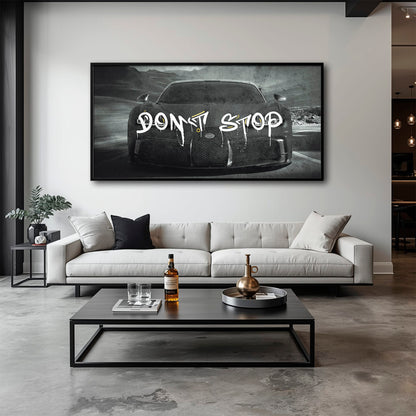 Bugatti Don’t Stop Wall Art – Black Hypercar Motivational Canvas Print Cars