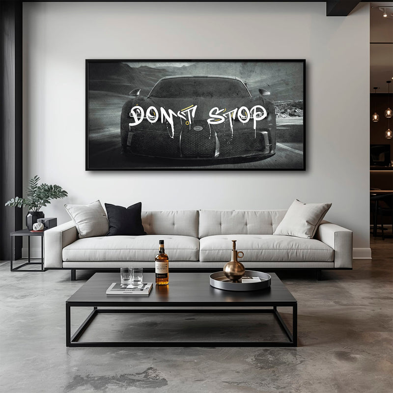 Bugatti Don’t Stop Wall Art – Black Hypercar Motivational Canvas Print Cars