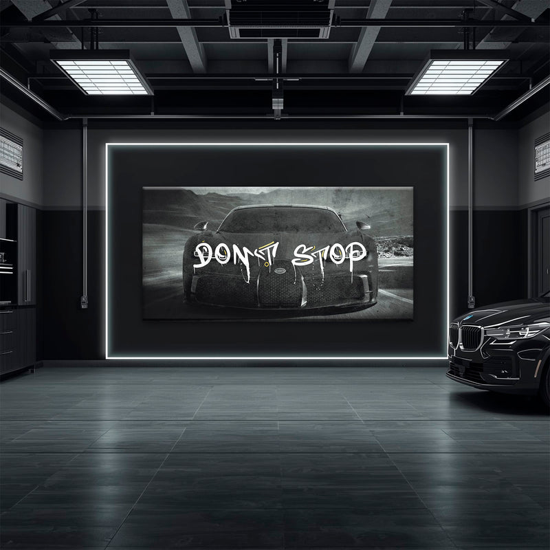 Bugatti Don’t Stop Wall Art – Black Hypercar Motivational Canvas Print Cars
