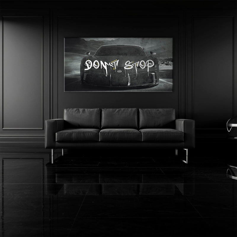 Bugatti Don’t Stop Wall Art – Black Hypercar Motivational Canvas Print Cars