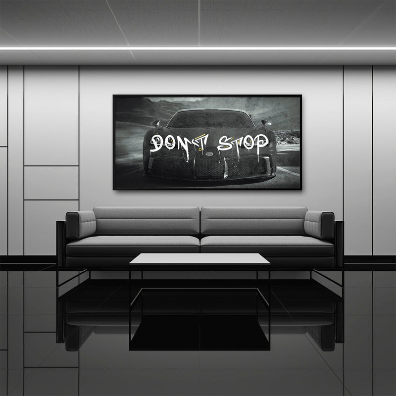 Bugatti Don’t Stop Wall Art – Black Hypercar Motivational Canvas Print Cars