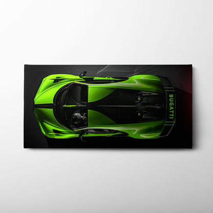 Bugatti Neon Charge Wall Art – Green Top View Hypercar Canvas Print Cars