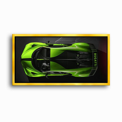 Bugatti Neon Charge Wall Art – Green Top View Hypercar Canvas Print Cars