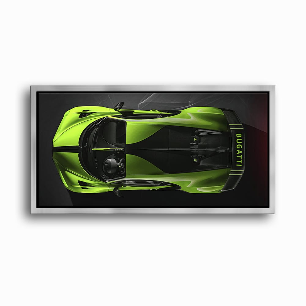 Bugatti Neon Charge Wall Art – Green Top View Hypercar Canvas Print Cars