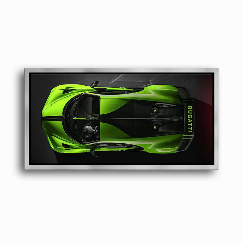 Bugatti Neon Charge Wall Art – Green Top View Hypercar Canvas Print Cars