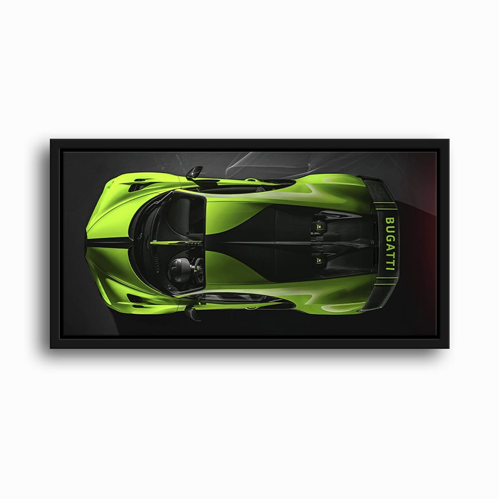 Bugatti Neon Charge Wall Art – Green Top View Hypercar Canvas Print Cars