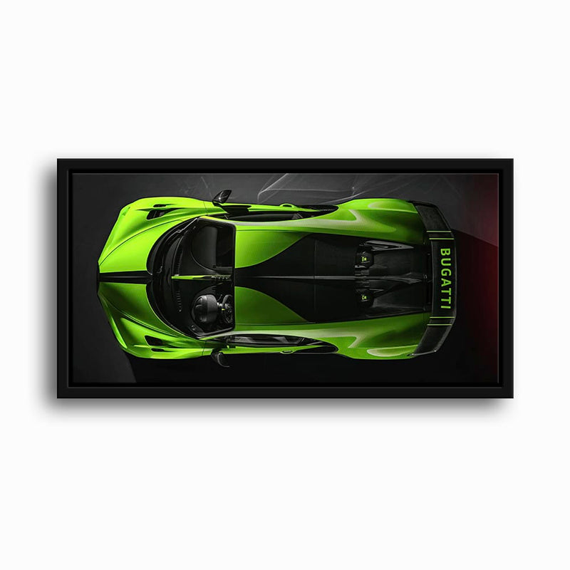 Bugatti Neon Charge Wall Art – Green Top View Hypercar Canvas Print Cars