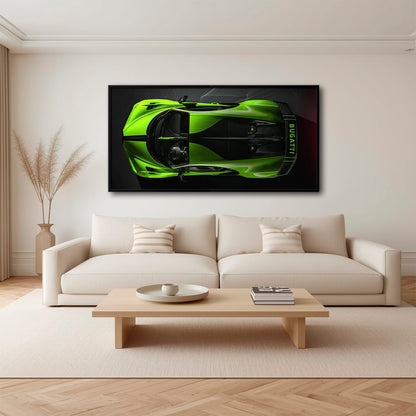 Bugatti Neon Charge Wall Art – Green Top View Hypercar Canvas Print Cars
