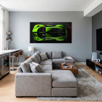 Bugatti Neon Charge Wall Art – Green Top View Hypercar Canvas Print Cars