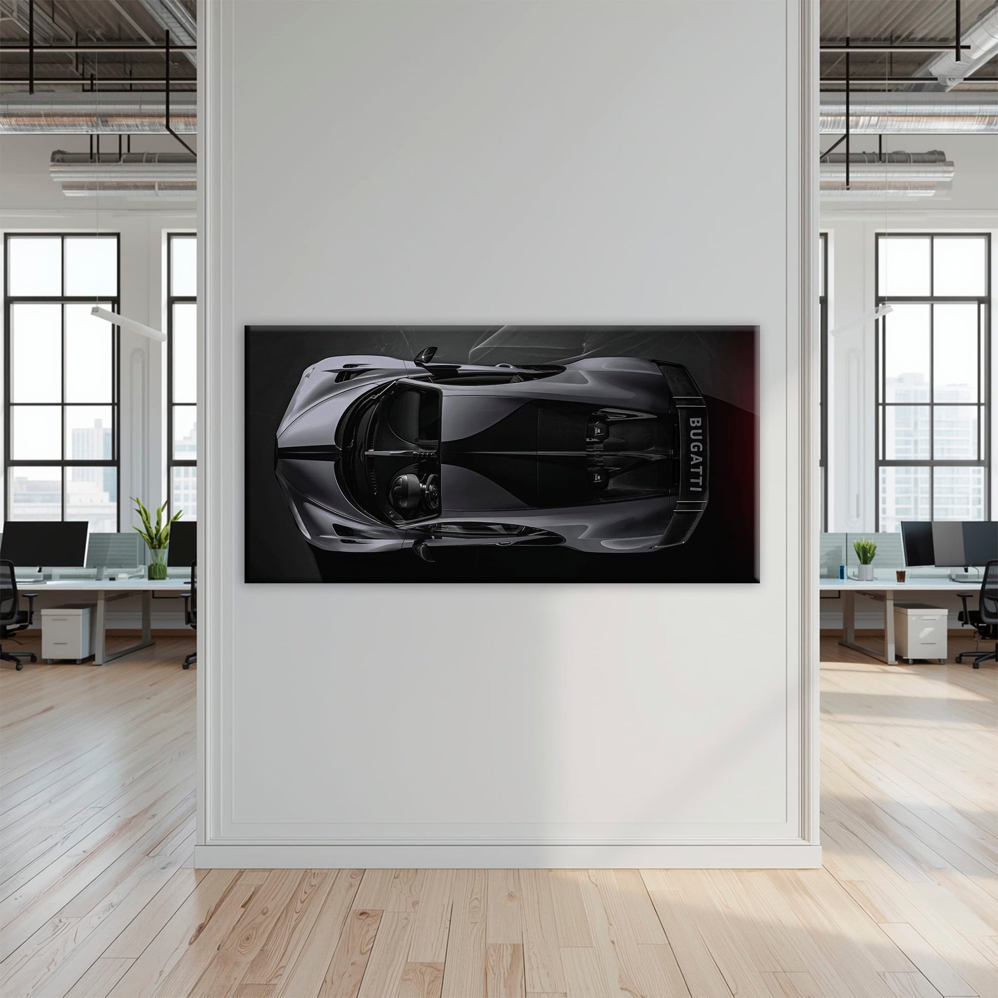 Bugatti Silver Phantom Wall Art – Gray Top View Supercar Canvas Print Cars