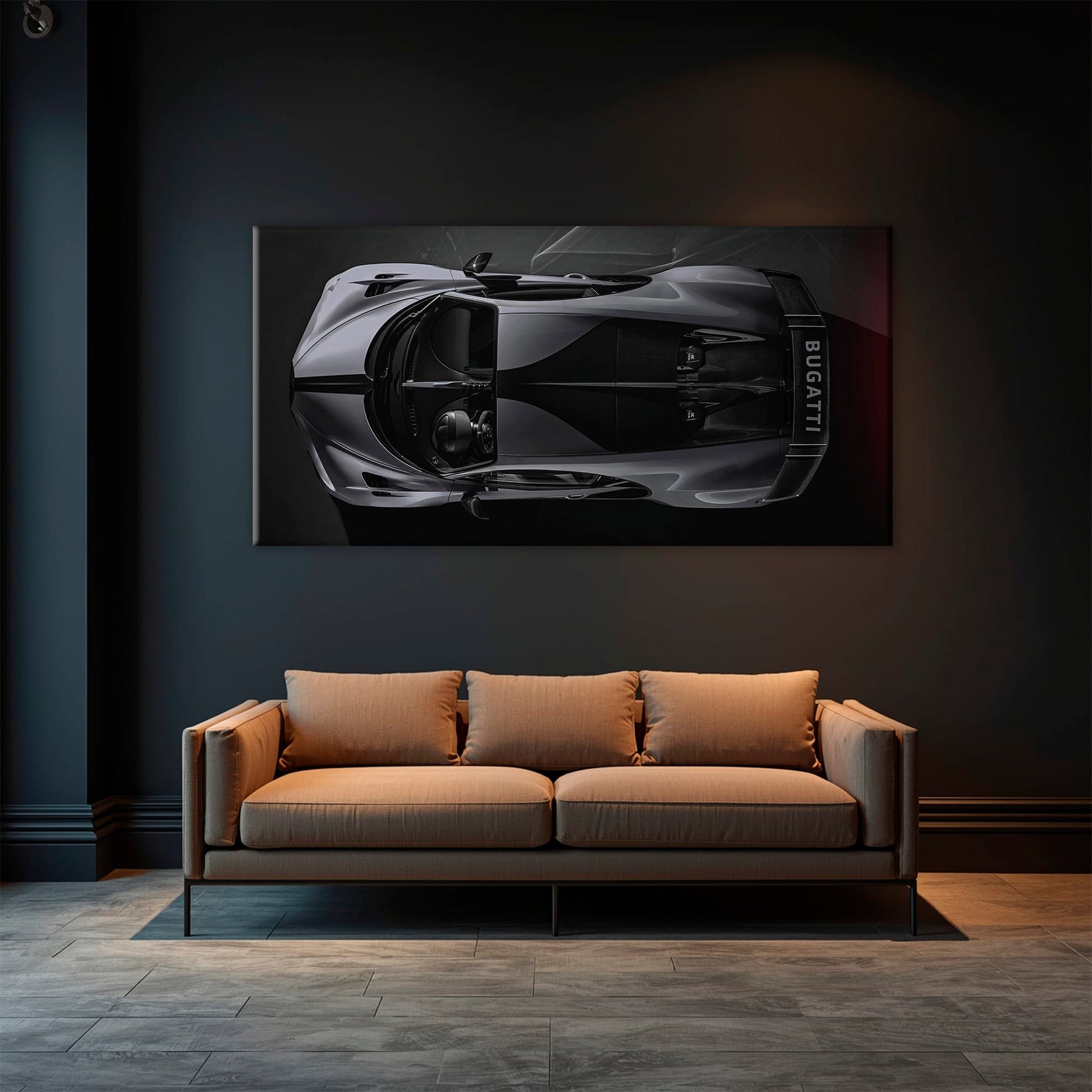Bugatti Silver Phantom Wall Art – Gray Top View Supercar Canvas Print Cars